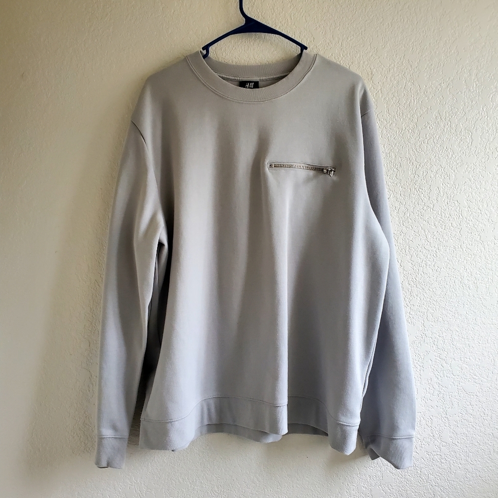 H&M mens grey crewneck with zipper detail Minimalist Streetwear